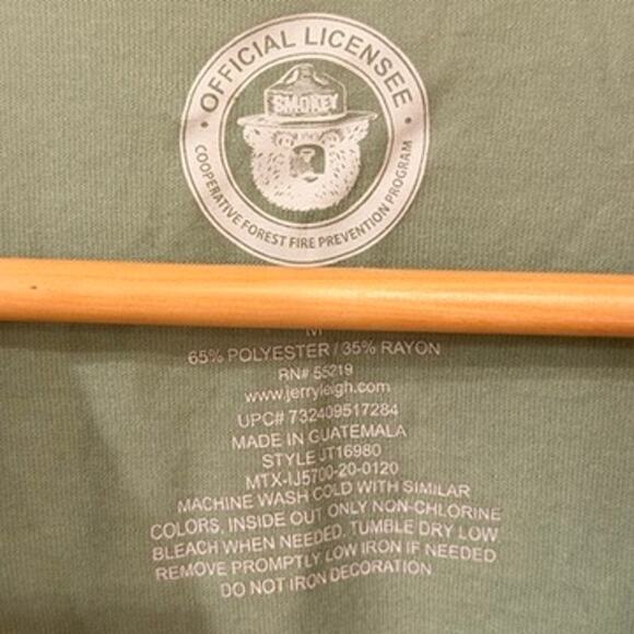 Smokey Bear Women’s V-Neck Graphic T-Shirt Sage Green Basic Outdoors Smoky Bear - Picture 5 of 5